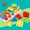 Wooden Stacking Toys, Shape Sorting Board & Wooden Toddler Fishing Toys, Shape Color Recognition Blocks Matching Puzzle Preschool Learning Toys for Kids Boys & Girls. 