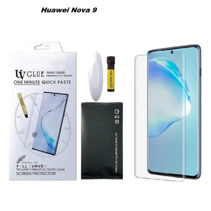 For Huawei Nova 9 (A+ GRADE) Premium UV Tempered Glass Screen Protector Curved with Liquid Glue and UV Light -Transparent Clear