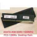 ADATA 8GB DDR3 1600 MHZ DESKTOP RAM, SDRAM PC3-12800 1600MHz 240-pin Memory For Dasktop With ( 2 Years Warranty). 