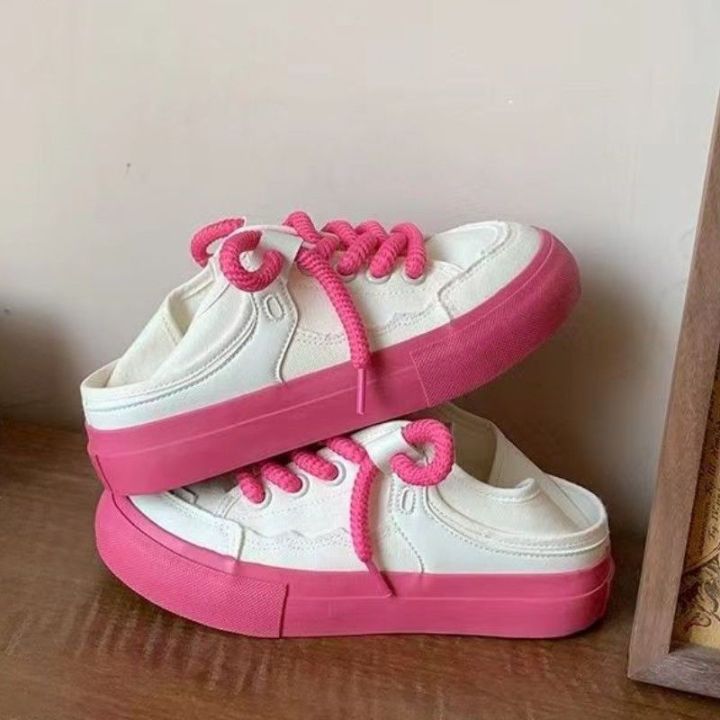 Original Design Canvas Shoes for Women New Thin Internet Celebrity Half Slippers Casual Women's Shoes All-Match White Shoes for Women Summer Shoes