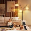 Floor Lamp, Dimmable Modern Black 3-light Arched High Floor Lamp, Bedroom, Office, Beige Lampshade, Floor Lamp. 