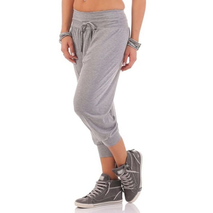 Women%20Casual%20Harem%20Pants%20Solid%20Loose%20Joggers%203/4%20Pants%20Female%20Capri%20Pants%20Calf-Length%20Drawstring%20Trousers%20Street%20Wear%20Trouser%20-%20Image%204