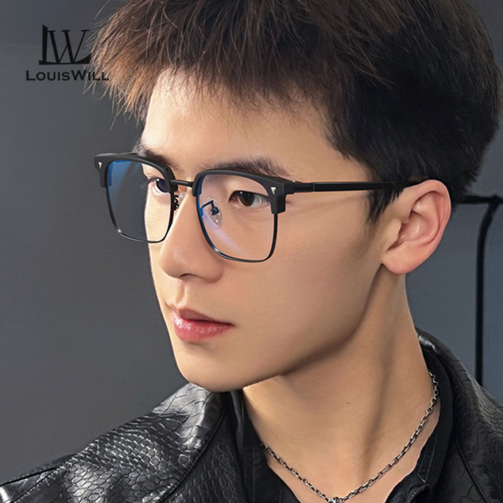 LouisWill%20Men%20TR90%20Non-Prescription%20Glasses%20Anti%20Blue%20Light%20Flat%20Mirror%20Eyewear%20Can%20Be%20Paired%20With%20Myopia%20Gasses%20Half%20Frame%20Design%20Outdoor%20Travel%20Men%20Trendy%20-%20Image%203