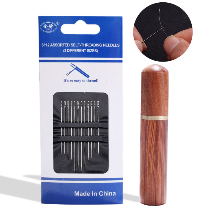 No-Thread Needle Home Sewing Needle Organizer Wooden Cylinder Needle Storage Container Hand Sewing Needle Set
