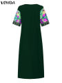 Elegant Party Maxi Long Dress 2024 VONDA Women Summer Dress 3/4 Sleeve Vintage Printed Sundress Casual Kaftan Vestido House Foocus.