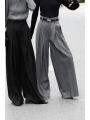 Wide Leg Suit Pants Women Old Money Style Korean Fashion Baggy Pleated Trousers Female Office Wear Elegant Gray Pants.