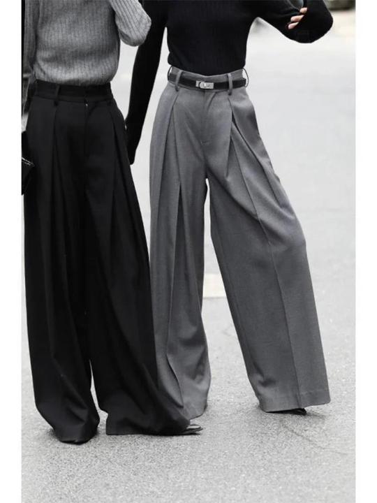 Wide%20Leg%20Suit%20Pants%20Women%20Old%20Money%20Style%20Korean%20Fashion%20Baggy%20Pleated%20Trousers%20Female%20Office%20Wear%20Elegant%20Gray%20Pants%20-%20Image%202