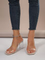 2023 New Transparent High Heel Sandals Summer Medium Heel Thick Heel Sandals Women's Super Immortal Crystal Heel External Wear S. 