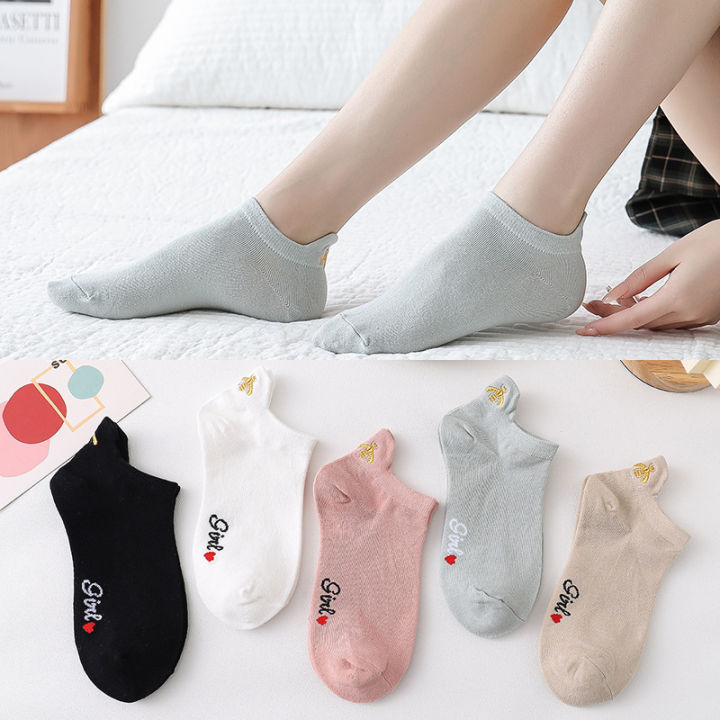 Spring-Summer New Type Women's Cartoon Bee Boat Socks Cotton Socks Women's Embroidery Cartoon Socks