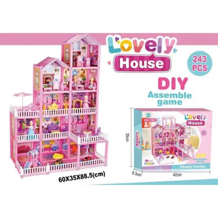 Kids learning Lovely House DIY Assemble Game Doll House with Dolls and Furniture Pretend Play House