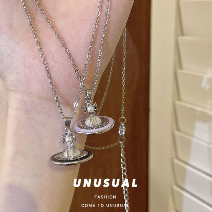 vivienne%20westwood%20%203D%20Saturn%20Pearl%20Pendant%20Necklace%20Vintage%20Luxury%20Advanced%20Sense%20-%20Image%204