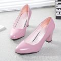 Work round Toe Professional High Heels Large Feet Lady Middle Shallow Mouth Soft Surface Heel Size Single New Spring and Autumn OL Chunky Heel ? Leather Shoes ˇ.