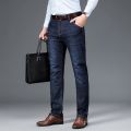 Summer Spring Men's Classic Relaxed Fit Flex Jean 2023 New Men High Waist Business Casual Classic Black Blue Denim Trousers.