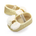 (New) solid newborn toddler shining shoes baby anti-slip Princess bow shoes girls soft sole flat shoes indoor elastic band boat shoes first walkers. 