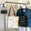 Trendy Top Handle Cute cat Design White Color Tote Canvas Bag Shopping Bag / College / University Bag, Tote Bag, Canvas Bag with Zipper and Free Pouch, pencil bag, cosmetic bag.