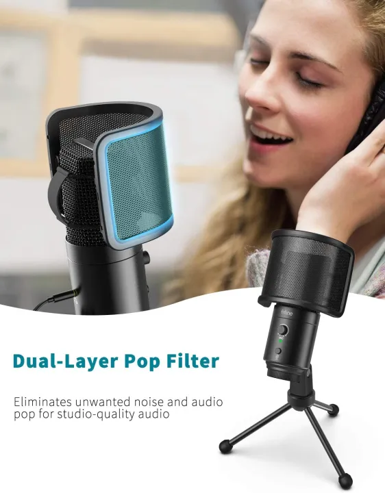 FIFINE%20K683A%20USB%20Desktop%20PC%20Microphone%20with%20Pop%20Filter%20for%20Computer%20and%20Laptop,%20Studio%20Condenser%20Mic%20with%20Gain%20Control%20Mute%20Button%20Headphone%20Jack%20for%20Gaming%20Streaming%20Recording%20YouTube,%20Extra%20USB-C%20Plug%20-K683A%20-%20Image%205