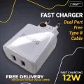 Sannai SA-40 Dual Port Charger 12W Fast Charging With MicroUSB Cable. 
