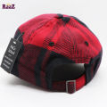 Red Black Gyoufu Leather Logo Big Check Premium Fabrics Baseball Cap.