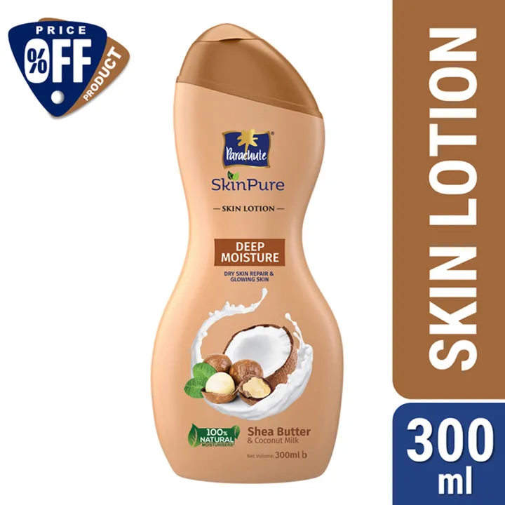 Parachute SkinPure Deep Moisture Body Lotion with Shea Butter & Coconut MilkFor Soft, Glowing, Nourished Skin Repairs Dry Skin 100% Natural Moisturizers All Skin Types 300 ml