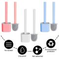 Silicon Toilet Brush With Plastic Holder Slim Flex Toilet Cleaner Brush Anti-Drip Set, No-Slip Long Handle Soft Silicone Brush.