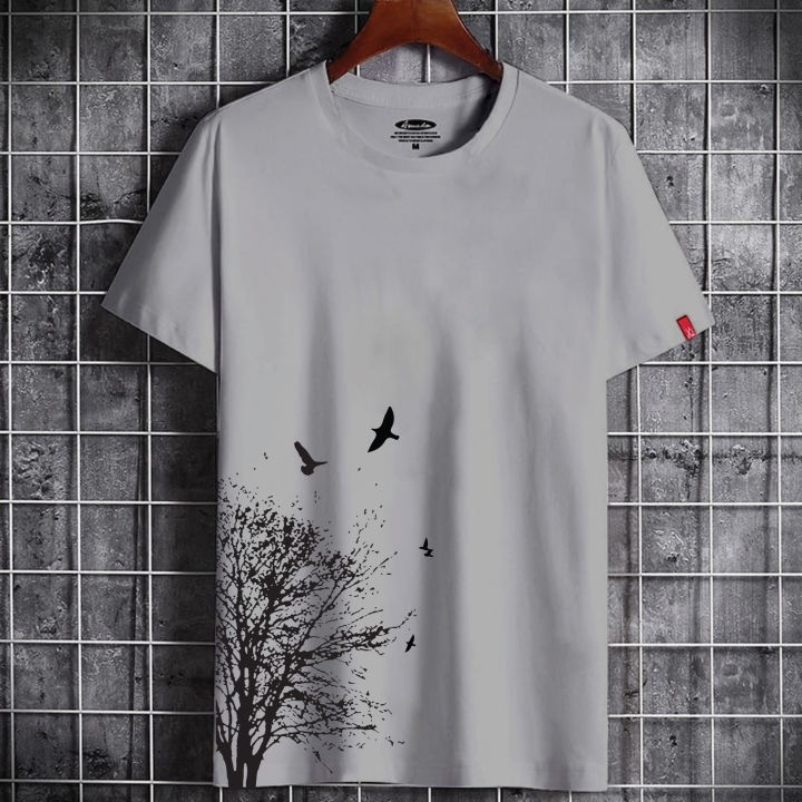 Gach o Pakhi T-SHIRT FOR MEN tree design Trendy  t- shirt ash colour