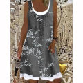 Midi Dress Ladies Shirt Dresses Plus Size Womens Two Piece Denim Print Casual Dress Sleeveless.