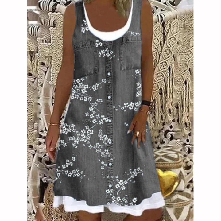 Midi%20Dress%20Ladies%20Shirt%20Dresses%20Plus%20Size%20Womens%20%20Two%20Piece%20Denim%20Print%20Casual%20Dress%20Sleeveless%20-%20Image%206