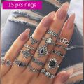 15 Pcs Different Trendy Finger Ring Set for Women - Ring For Girls. 