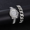 Women's Fashion Full Diamond Quartz Watch with Bracelet 2pcs Set.