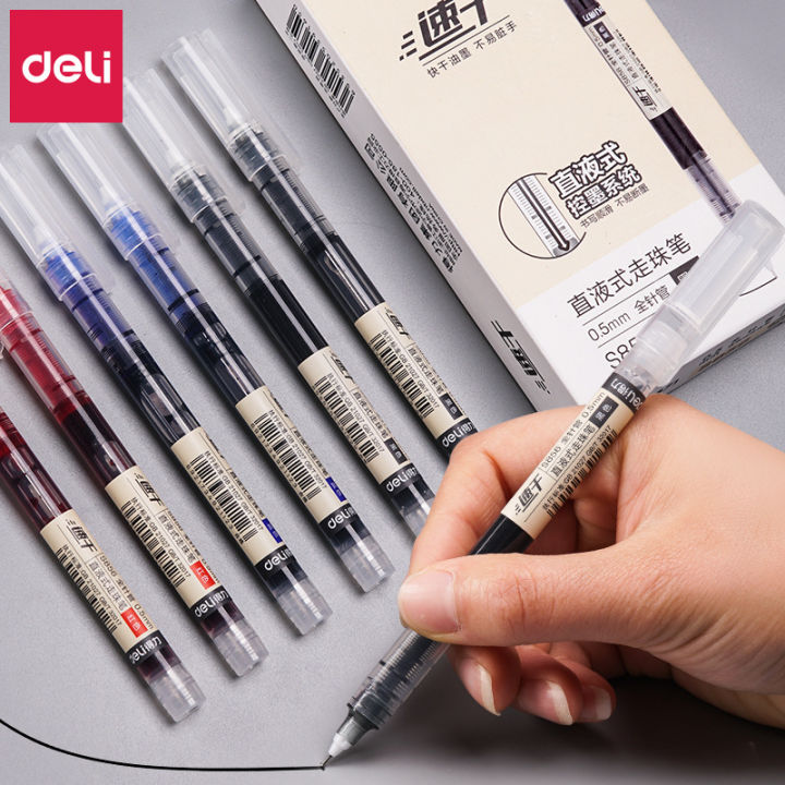 Deli straight liquid rollerball pen student needle tube gel pen 0.5 water-based pen signature pen black pen manufacturers wholesale