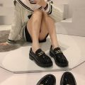 Women's Small Leather Shoes British Style2023New All-Match High Heel Loafers Black Spring and Autumn Flat Retro Shoes Spring. 