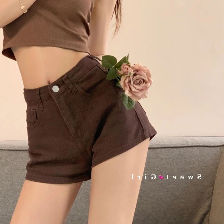 Summer%20Brown%20Stretch%20Denim%20Shorts%20Women's%20Small%20Versatile%20Hip%20Lifting%20Temperament%20Slim-Fit%20High%20Waist%20Figure%20Flattering%20Hot%20Pants%20Trendy%20-%20Image%204