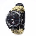 OIMG Mens Survival Watch Outdoor Tactical Watch With Paracord Compass Thermometer Fire Starter Whistle Scraper. 