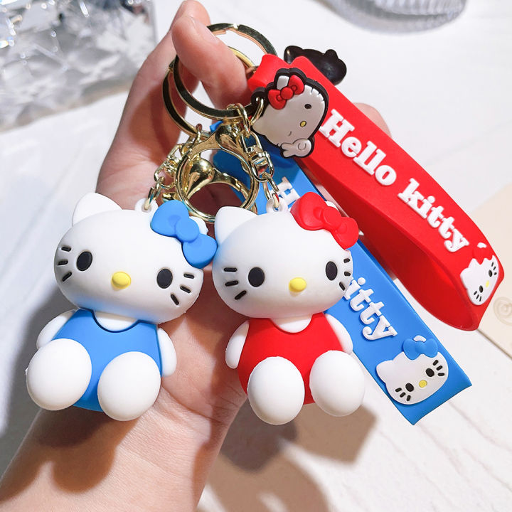 Kawaii Sanrio Hello Kitty Keychain Cartoon Doll Cute Kitty Pvc Key Chain Soft Rubber Car Key Ring Women Bag Pendant Girl Gift