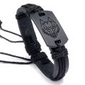 European and American punk style men's leather bracelet, black wolf scalp bracelet, multi-layer braided bracelet leather rope.