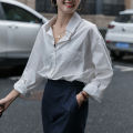 Spring White Shirt Female Student Inner Wear Outer Wear All-Match Bandage Dress Long-Sleeved Shirt Top Female Western Style 2022 New. 