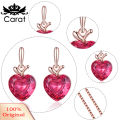 Carat Heart Shape Rhinestone Pendant Necklace Ear Stud Earrings Women Jewelry Set. 