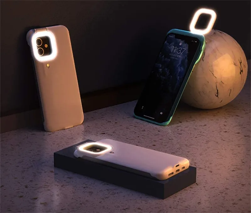 Flashlight Case Light Up Cell Phone Case Built-in Selfie Ring