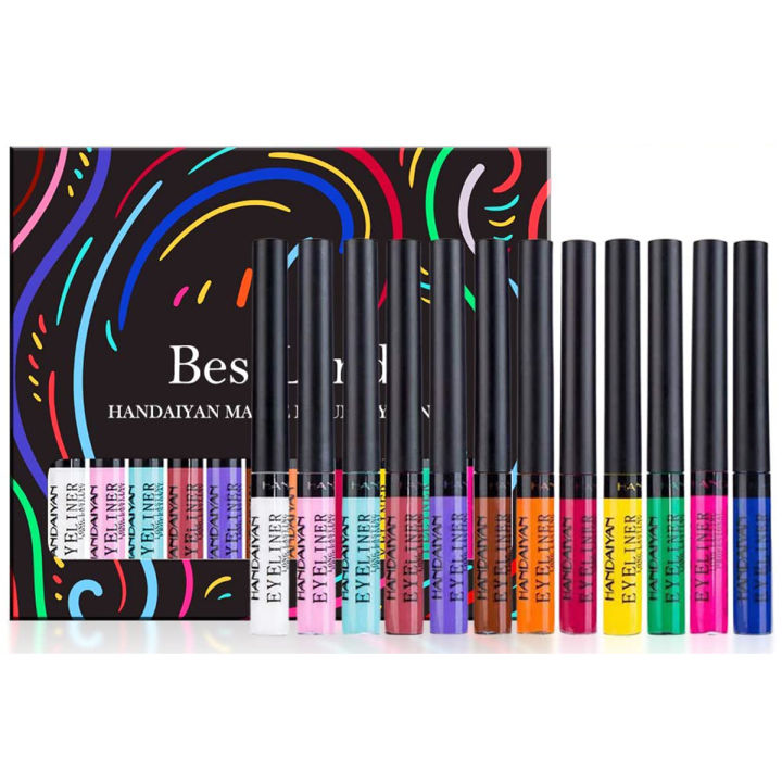 HANDAIYAN 12 Colors Matte Liquid Eyeliner Set Rainbow Colorful Neon Eyeliner Pencil Pigmented Waterproof Smudgeproof Long Lasting Gel Eye Liner Christmas Makeup Gift Kit for Women Set A