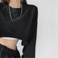 Women Long Sleeve Cropped Crop Top Hoodies Sweatshirt Causal Loose Pullover Tops Hickeys Miees. 