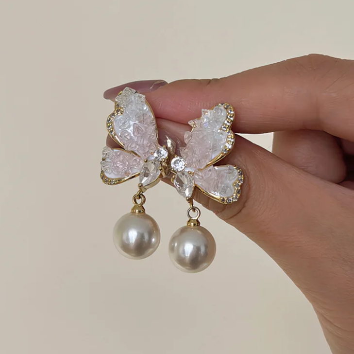 Crystal Butterfly Pearl New Trendy Earrings for Girls Simple Fashion - Earrings for Women New Collection