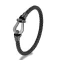 Classic Brand Horseshoe Clasp Genuine Leather Cord Bracelet Men Women Stainless Steel Wristband Handmade Creative Lover Jewelry. 