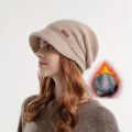 1pcs Warm And Stylish Winter Baggy Beanie Hat With Brim For Women.