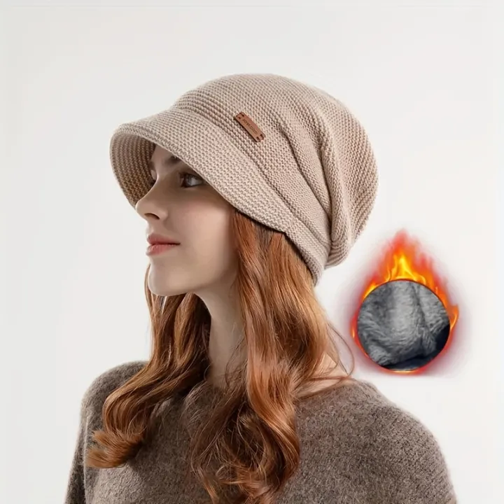 1pcs%20Warm%20And%20Stylish%20Winter%20Baggy%20Beanie%20Hat%20With%20Brim%20For%20Women%20-%20Image%202