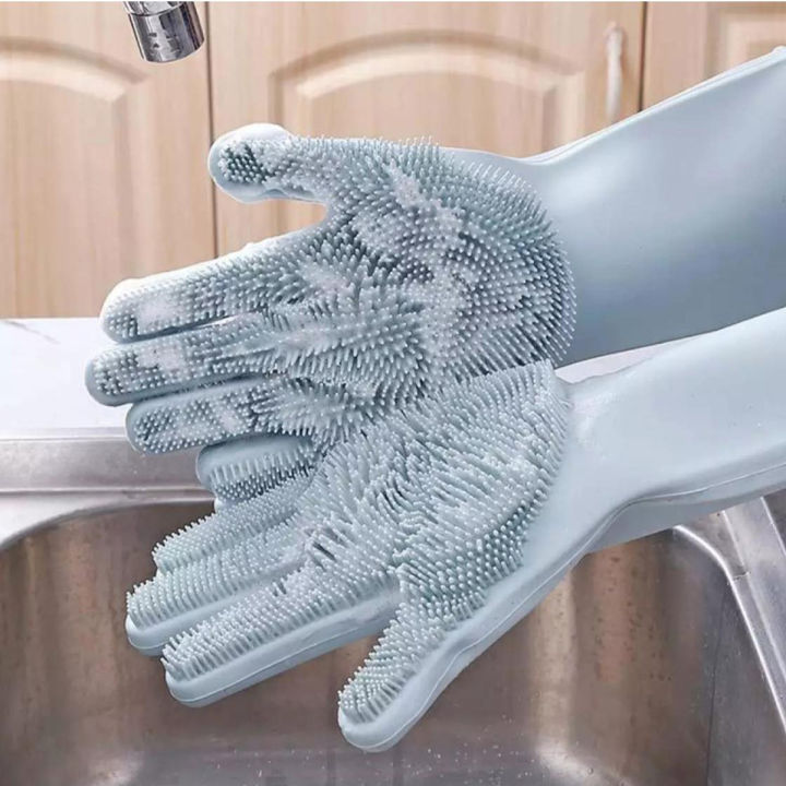 High Quality Silicone Dish Washing Kitchen Hand Gloves (Multicolor)