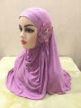 H208 beautiful Muslim girls hijab with flowers pull on Amira Islamic scarf head wrap students headscarf headwear.