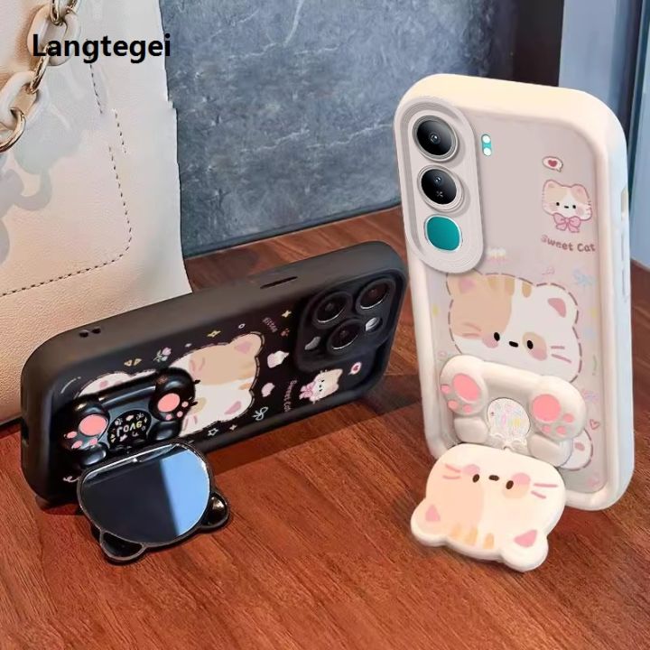 Case for vivo v40 lite vivo Y19S 4G VIVO y29s y04 Y29 4g V50 LITE 5G phone casing Softcase shockproof back Cover new design aesthetic Cartoon cat with holder for mirror JTMMZJ01