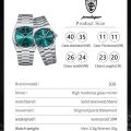 POEDAGAR 930 Business Luminous Stainless Steel Quartz Men’s Watch- Silver Blue & Rose Gold.