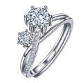 Temperament Silver Solid Imitation Moissanite Gemini Ring Couple Pair Ring Platinum Plated 18K Double Diamond Engagement Ring. 