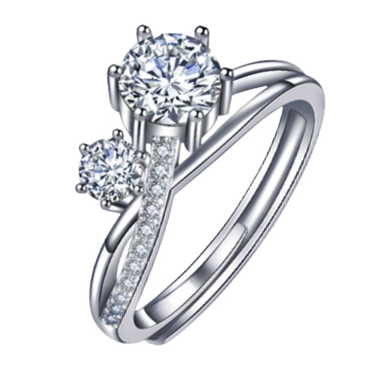 Temperament Silver Solid Imitation Moissanite Gemini Ring Couple Pair Ring Platinum Plated 18K Double Diamond Engagement Ring